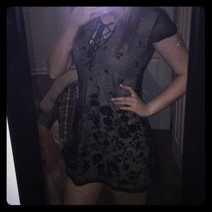 Lace up velvet floral dress!